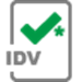 Grey 'IDV' document icon with green checkmark and asterisk
