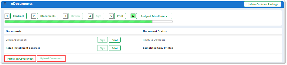 The eDocuments section with both the ‘Print Fax Coversheet’ and ‘Upload Document’ buttons highlighted.  